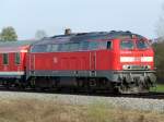 218 A German Railway diesel engine 218 heading from Munich towards Lindau, April 14, 2009, close to Kaufering.