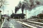 Two steam locomotives (type 44) at the station of Lingen ...