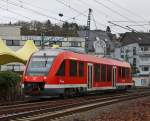 640 640 015, a LINT 27 of the DreiL�nderBahn, as RB 95 (Au - Siegen - Betzdorf) has leave on 04.12.2011 the station Betzdorf/Sieg and continue towards Siegen.