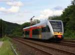 646 Stadler GTW Stadler GTW 2 / 6 of the Hellertalbahn (HellerValley Railway) on 18.05.2011 in Herdorf, it comes from Betzdorf, and goes towards Dillenburg.