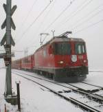 arosa-line RhB Local train from Arosa to Chur is leaving in Peist. 
03.03.2009