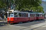 Tram no. 4003 taken near the stop “Schwedenplatz” in Vienna. June 1, 2023