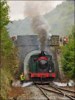 . A steam train is entering into the station Dorinne-Durnal on the heritage railway track Le Chemin de Fer du Bocq on August 17th, 2013.