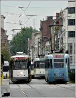Several trams are running through the Gemeentestraat in Antwerp on September 13th, 2008.