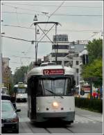 Tram N 7052 is running through the Gemeentestraat in Antwerp on September 13th, 2008.