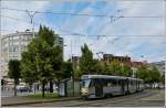 The tram N 7934 is leaving the stop Bara in Brussels on June 24th, 2012.