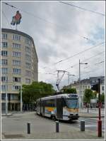 The tram N 7919 is running on the place Bara in Brussels on June 24th, 2012.