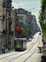 . Tram N 7938 is running through Rue Thodore Verhaegen in Brussels on April 6th, 2014.