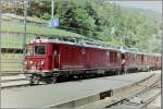 bernina-line Gem 4/4 and ABDe 4/4 with a Bernina local train in Pontresina. 
September 1994/scanned negativ