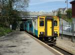 Class 150 The Arriva local train is arriving at the terminus Station Penarth. 
21.04.2010