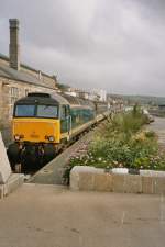 Class 57 The 'First' 57003 with the overnight train from London is arrived in Penzance. 
April 2004 
(scanned analog photo)