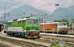 E 444 The FMN E 630-02 and the FS E 444 054 wait in Domodossola the next trains. 
16.05.2002