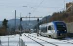SNCF local train from Besanon is arriving in Le Locle.