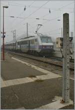 In the fog: SNCF Sybic 26 163 with a fast train to Lyon in Strasbourg.
