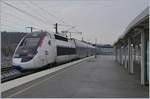 The Eurodulex TGV 822 from Luxemburg to Montpellier is leaving the Belfort Montbéliard TGV Station.