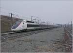 The TGV 9582 from Marseille to Frankfurt is leaving the Belfort-Montpellier-TGV Station.