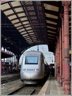 A TGV POS unit is waiting for passengers in the main station of Strasbourg on October 29th, 2011.