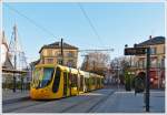 . A Sola tram is arriving at the stop Rpublique in Mulhouse on December 10th, 2013.