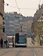 . Meeting of Bombardier Eurotram and Alstom Citadis tram on the Place Broglie in Strasbourg on October 30th, 2011.