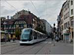 A Citadis tram is running through the Rue du Faubourg National in Strasbourg on October 28th, 2011.