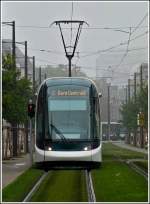 An Eurotram is running through the Boulevard du Prsident Wilson just before arriving at the stop Gare Centrale in Strasbourg on October 31st, 2011.