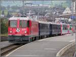 ge-4-4-ii Ge 4/4 II 614 'Schiers' with the Glacier Express is leaving the station of Disentis/Must�r on August 7th, 2007.