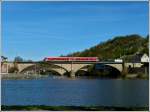 A local train from Luxembourg City to Trier is crossing the Sre bridge in Wasserbillig on April 1st, 2012.