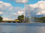 . A track recording train is running on the Lombardsbrcke in Hamburg on September 19th, 2013.