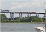 . A local train is running on the bridge in Rendsburg on September 18th, 2013.