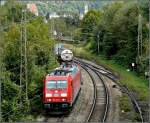 185 342-3 is hauling a goods train between Passau and the border to Austria on September 16th, 2010.