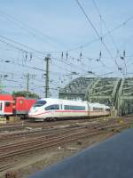 An ICE is driving between the main station and the Hohenzollernbridge in Cologne on August 22nd 2013.