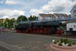 The German Steam locomotive 52 4867 by the Historic Railroad Frankfurt (HEF) with special train  is leave on 12.06.2011 the station Knigstein / Taunus to Frankfurt-Hchst.
