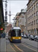 A tram is running through Georgenstrae in Berlin on December 25th, 2012.