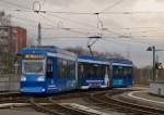 . Tram N 0752 is running on the line M 1 Stckheim - Wenden just before arriving at the stop Sachsendamm in Braunschweig on January 4th, 2015.