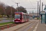 . Tram N 0760 is arriving at the stop Campestrae in Braunschweig on January 3th, 2015.
