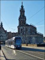 Tram N 2636 is running over the Augustusbrcke in Dresden on December 28th, 2012.