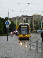 A tram (line 3) is driving in Dresden on August 9th 2013.