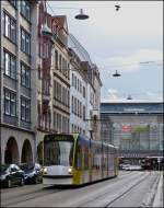 Tram N 647 is running through Bahnhofstrae in Erfurt on December 26th, 2012.