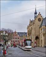 Tram N 654 is running on Erfurt Fischmarkt on December 26th, 2012.