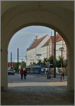 A Rostock Tram pictured through the Steintor.