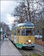 SRS (Schneicher-Rdersdorfer Straenbahn) tram N 47 is waiting for passengers in Berlin Schneicher Strae on December 27th, 2012.