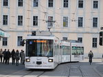 Würzburg tramway crossing Dominikanerplatz on 14th May 2016.