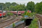 . Two S-Bahn trains pictured near the main station in Hamburg on September 21st, 2013.