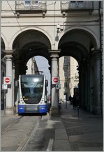A new GTT tram in the old City of Torino.
