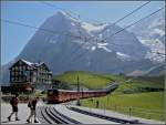jb-jungfraubahn JB train photographed at Kleine Scheidegg with the Eiger in the background on August 6th, 2007.