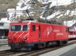 locomotives A MGB HGe 4/4 II changes tracks in the station of Andermatt, April 19, 2009.