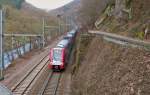 . Z 2200 double unit as RE 3835 Troisvierges - Luxembourg City is running between Kautenbach and Goebelsmhle on February 5th, 2015.