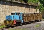 . The diesel locomotive Batiruhr N 10 with original mining wagons of the mining railway  Miniresbunn Doihl  (narrow gauge 700 mm) is waiting for passengers in Fond de Gras on June 16th, 2013.