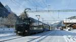 mob-montreux-berner-oberland-bahn MOB Ge 4/4 with a the Goldenpass Panoramic 2216 in Saanen.
14.01.2010