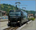 mob-montreux-berner-oberland-bahn MOB Ge 4/4 with GoldenPass classic train is waiting for passengers at Zweisimmen on July 31th, 2008.
